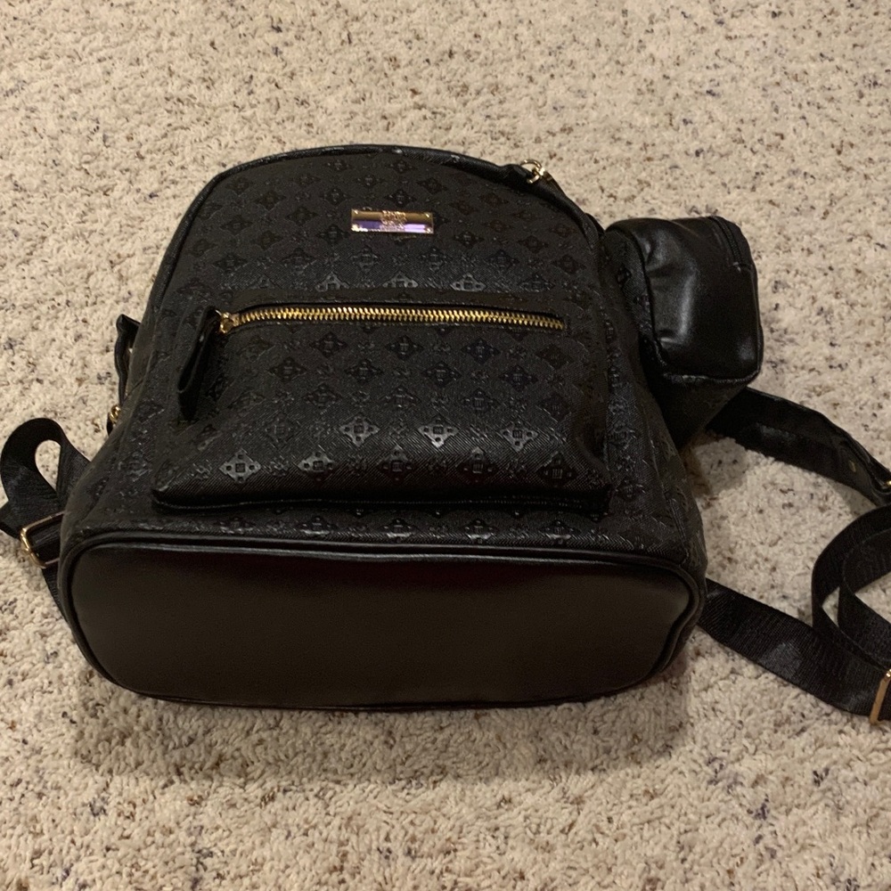 Black Women's Mini Backpack with Gold Hardware